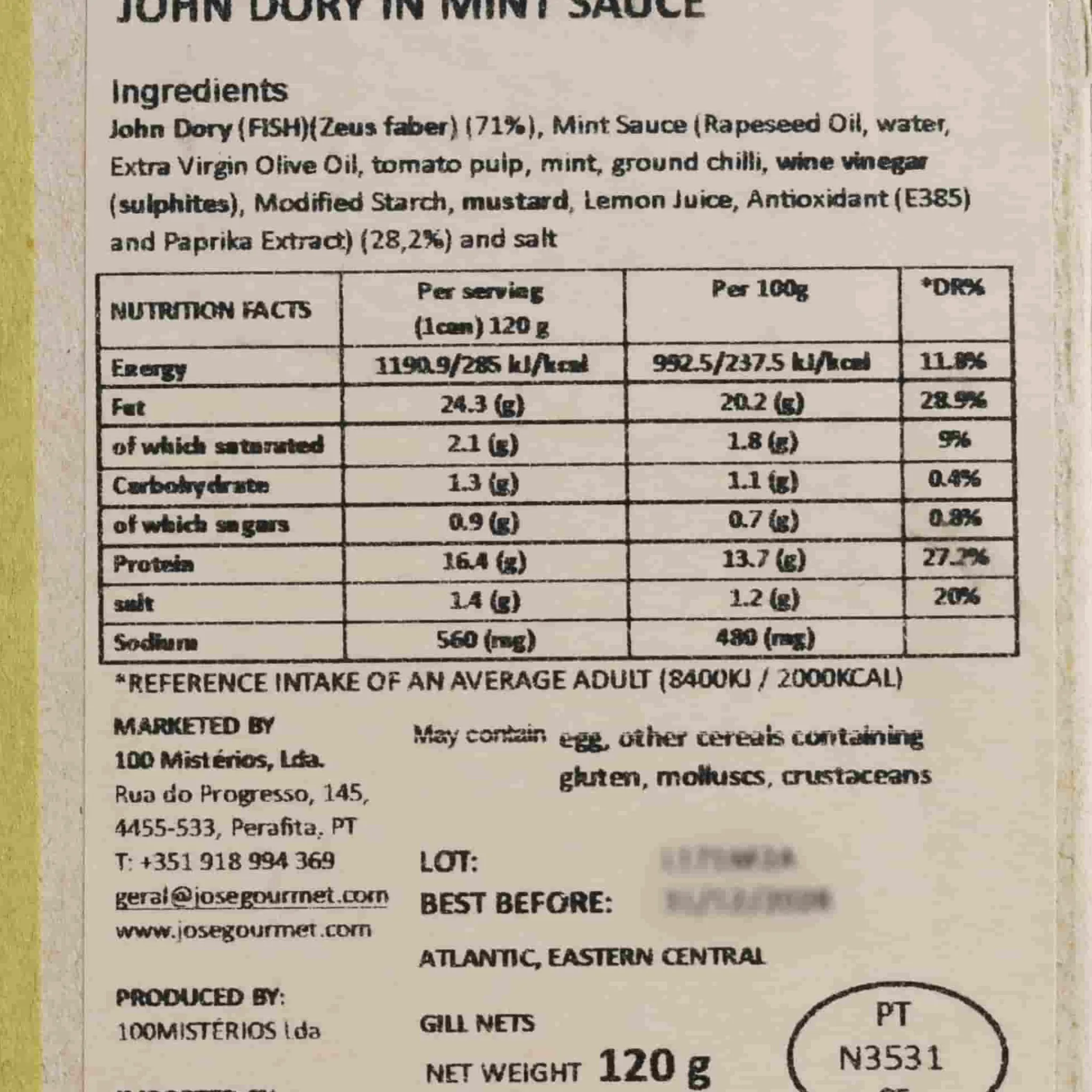New John Dory in Mint Sauce, 120g Ingredients Brands|Tinned Fish & Seafood