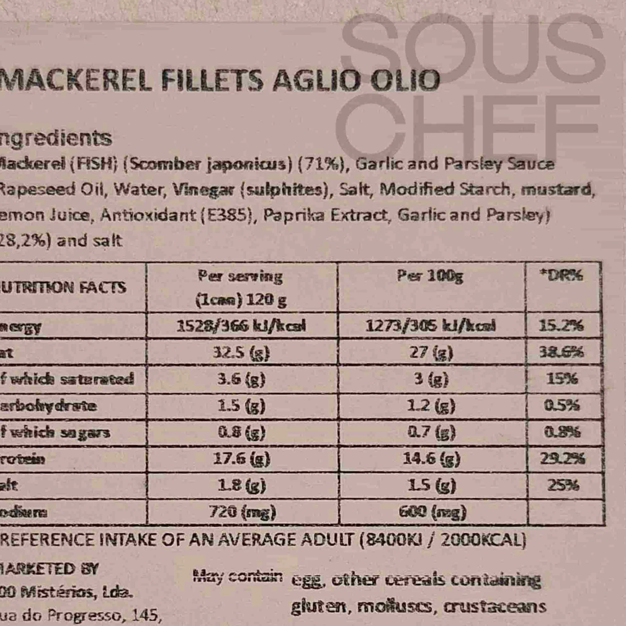 Outlet Mackerel Fillets in Garlic Olive Oil, 120g Ingredients Brands|Tinned Fish & Seafood
