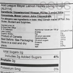 Outlet Meyer Lemon Honey Living Vinegar, 375ml Ingredients Brands|Oil, Vinegar & Dressings