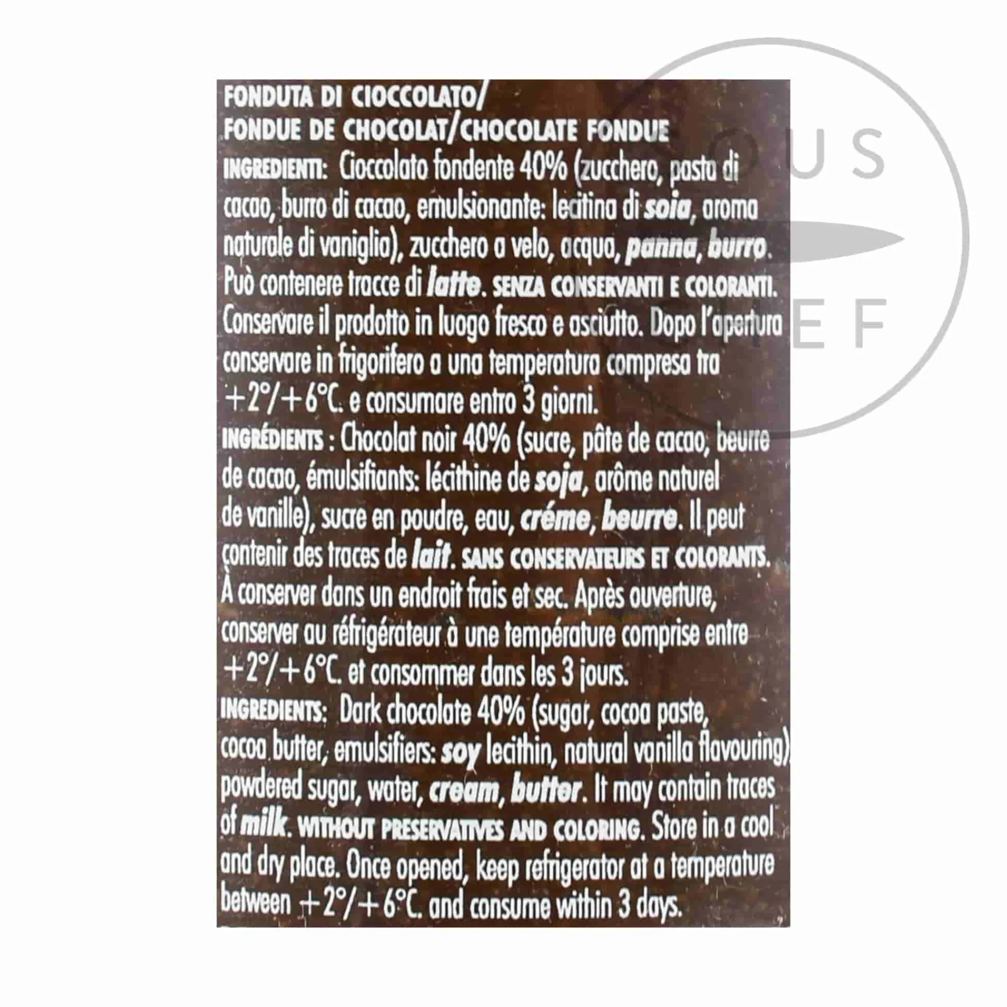 Sale Chocolate Fondue & Burner, 260g Ingredients Brands|Italian Ingredients