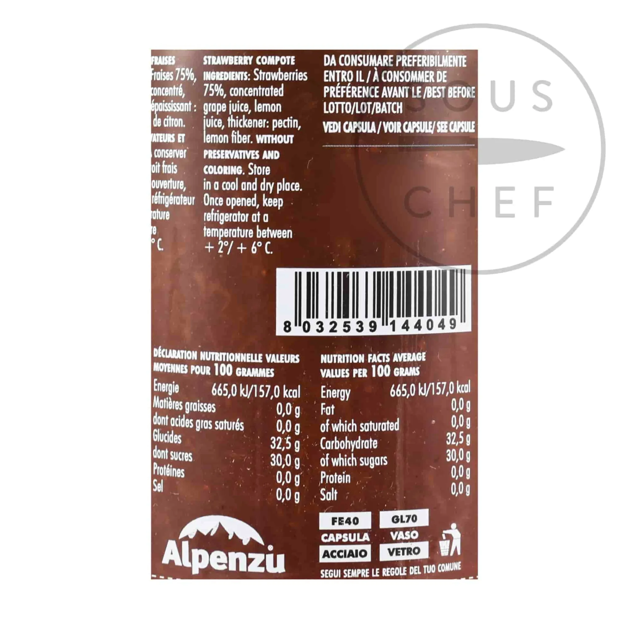 Outlet Strawberry Preserve 100% Fruit Jam, 350g Ingredients Brands|Italian Ingredients