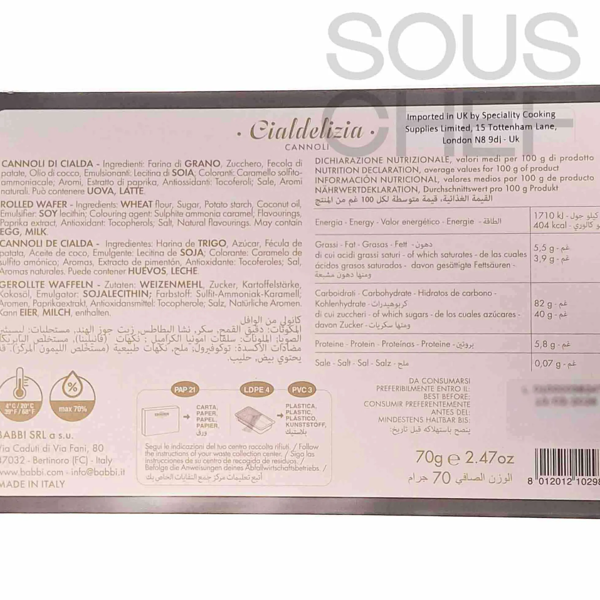 Clearance Cannoli di Cialda, 70g Italian Ingredients|Chocolate & Sweets