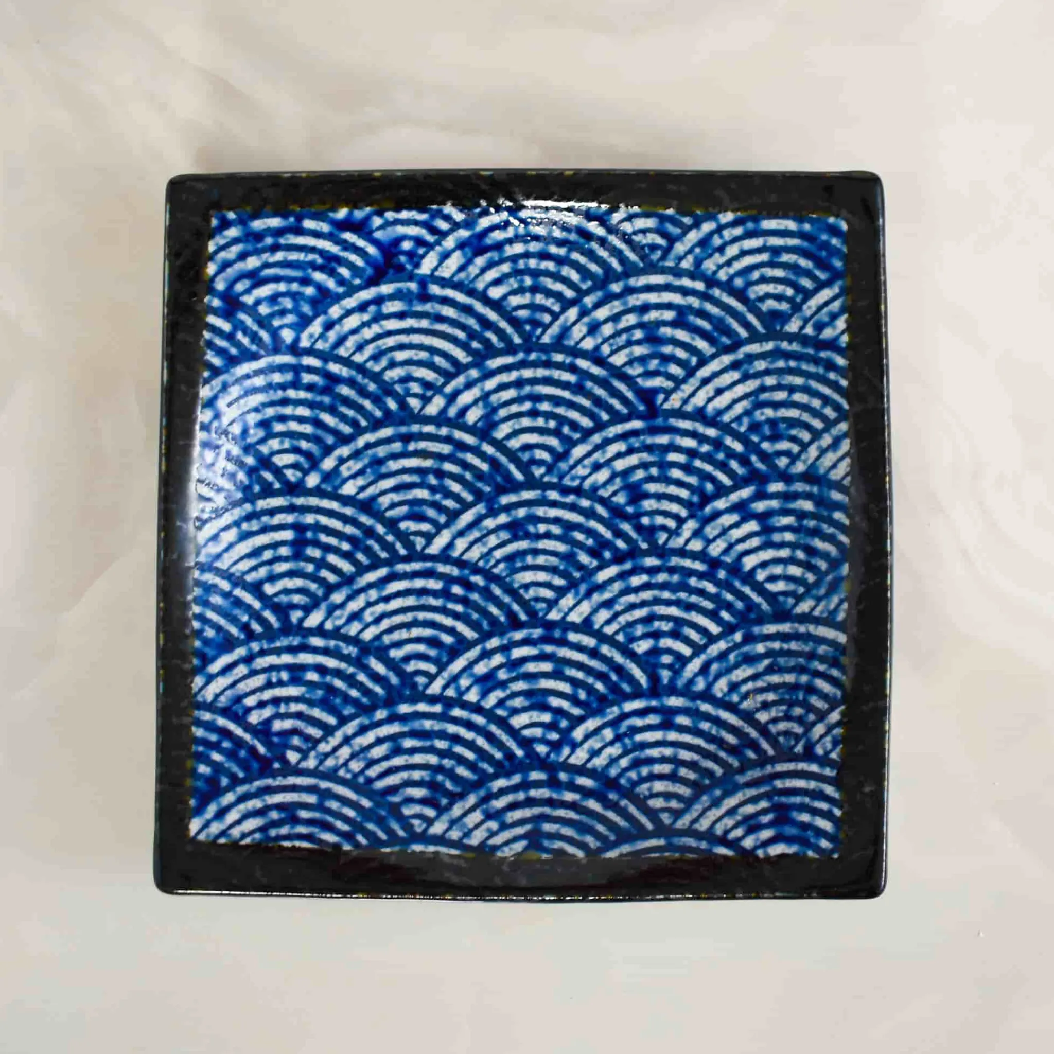 Blue Wave Large Square Plate, 23.5cm Japanese Ingredients|Plates