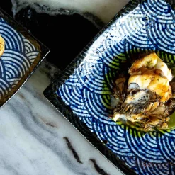 Blue Wave Large Square Plate, 23.5cm Japanese Ingredients|Plates