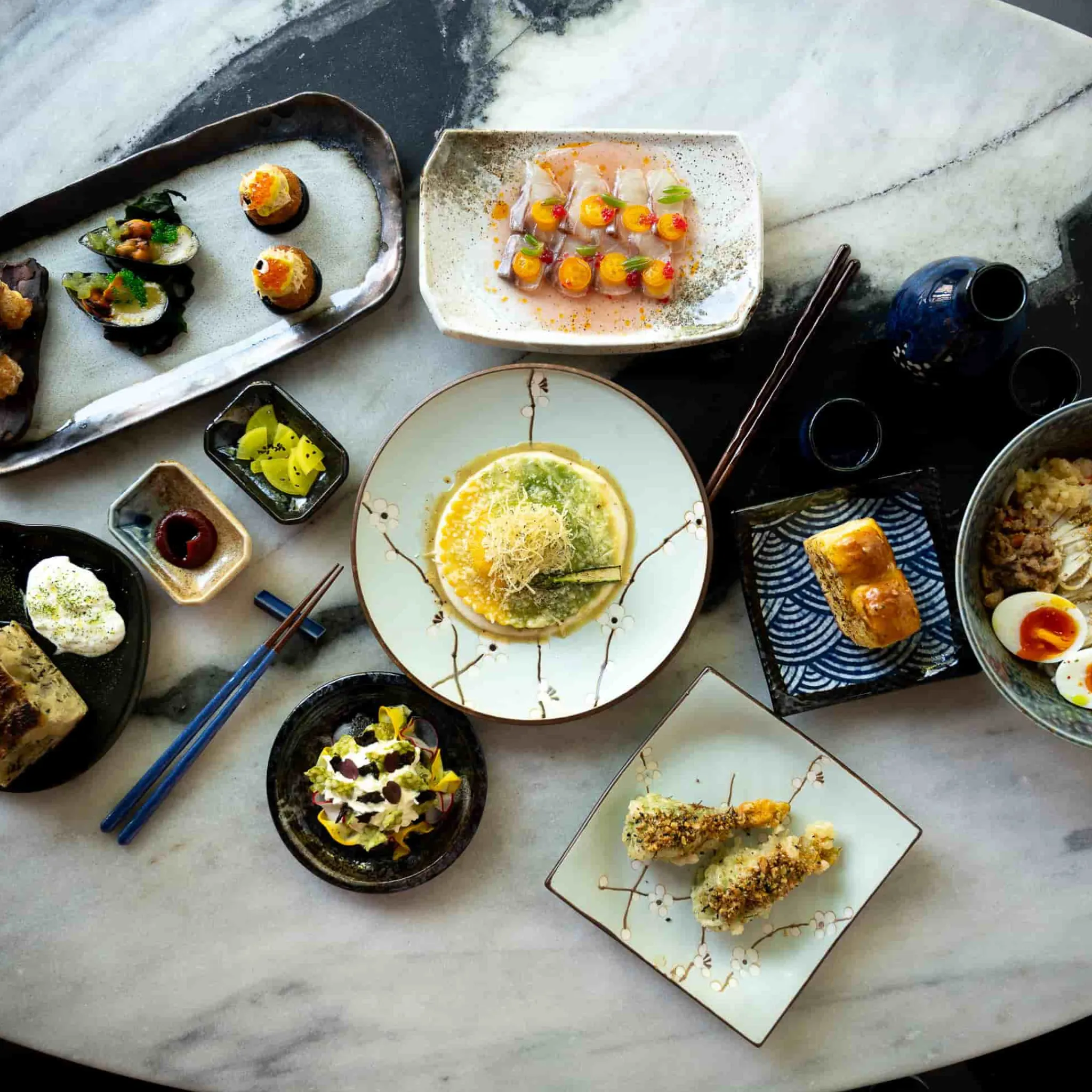 New Blue Wave Medium Square Plate, 17.5cm Japanese Ingredients|Plates