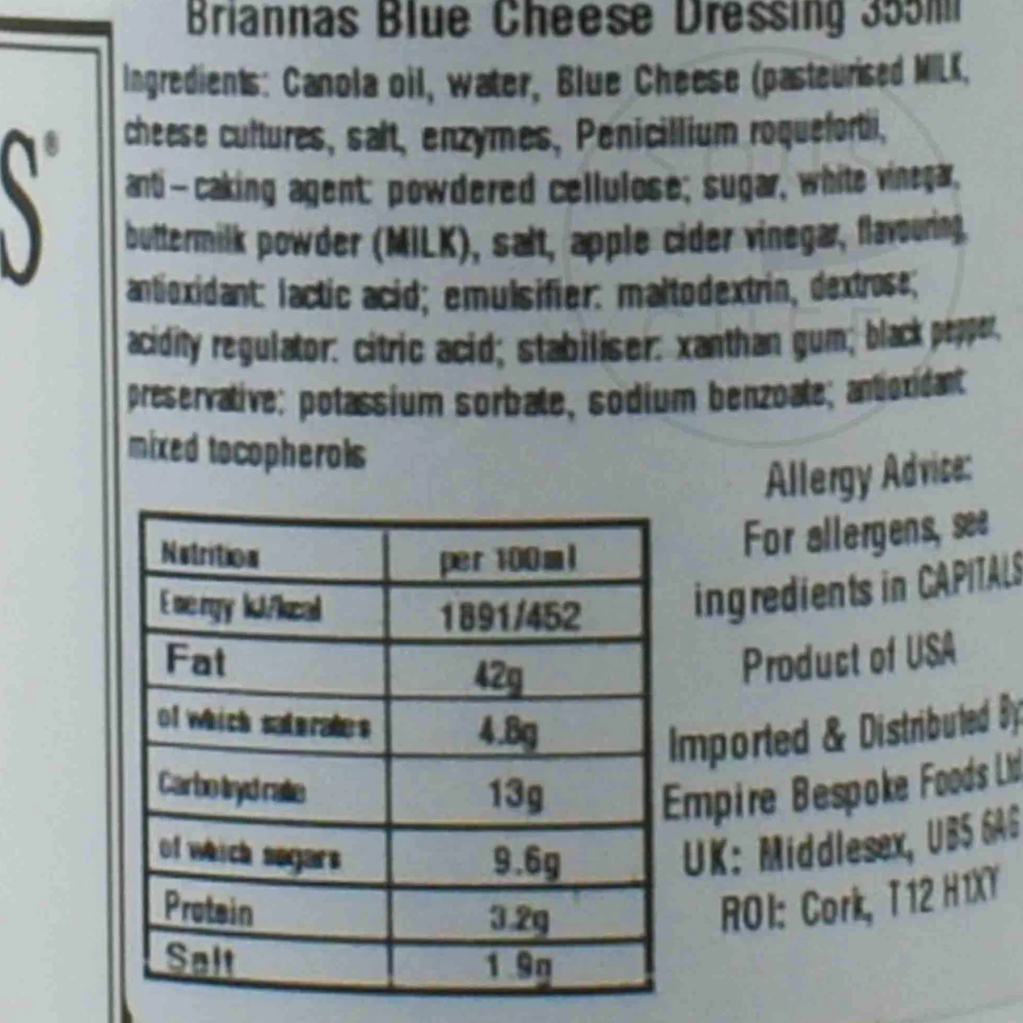 Sale Blue Cheese Dressing, 355ml Ingredients Brands|American Ingredients