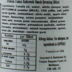 Outlet Ranch Dressing, 355ml Ingredients Brands|American Ingredients