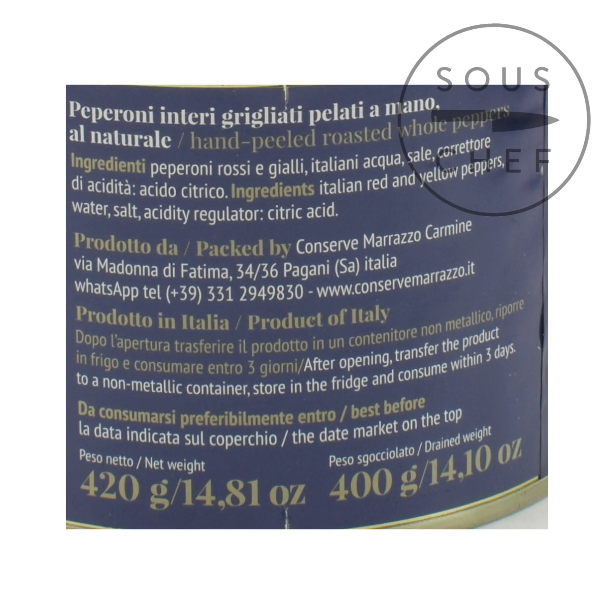 New Whole Grilled Hand-Peeled Peppers in Brine, 420g Ingredients Brands|Italian Ingredients