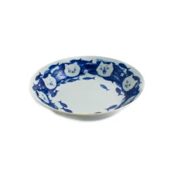Outlet Cat with Fishes Japanese Deep Plate, 21cm Plates|Japanese Tableware