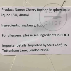 New Cherry Rocher Raspberries in Liqueur 15%, 480ml Ingredients Brands|French Ingredients