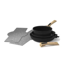 Outlet Lightweight Non-Stick 3 Piece Cookware Set with Detachable Handles, Black, BPA-Free Pots & Pans