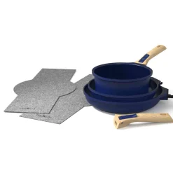 Hot Lightweight Non-Stick 3 Piece Cookware Set with Detachable Handles, Blue, BPA-Free Pots & Pans