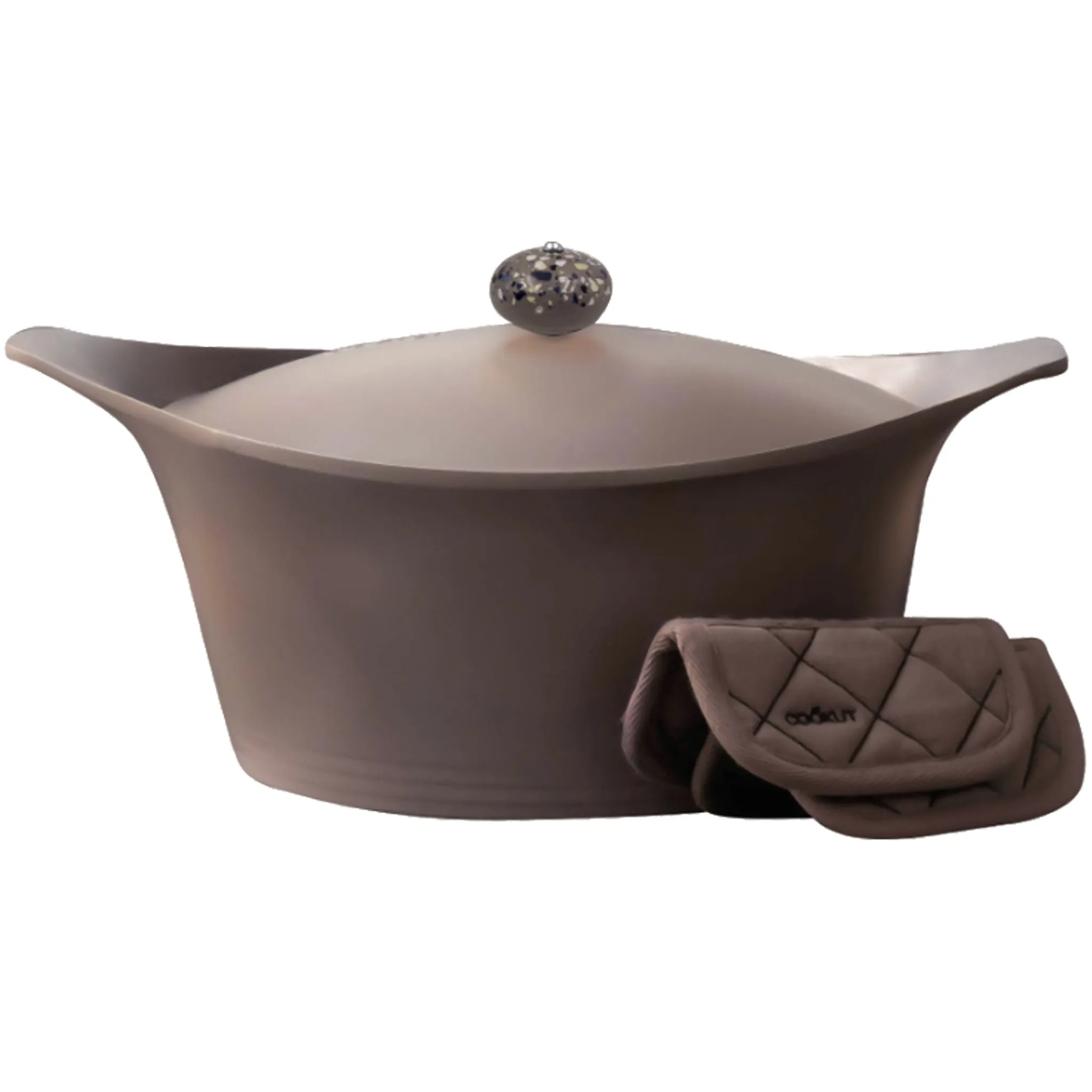 New Lightweight Non-Stick Dutch Oven with Pot Holders, Taupe, BPA-Free Pots & Pans