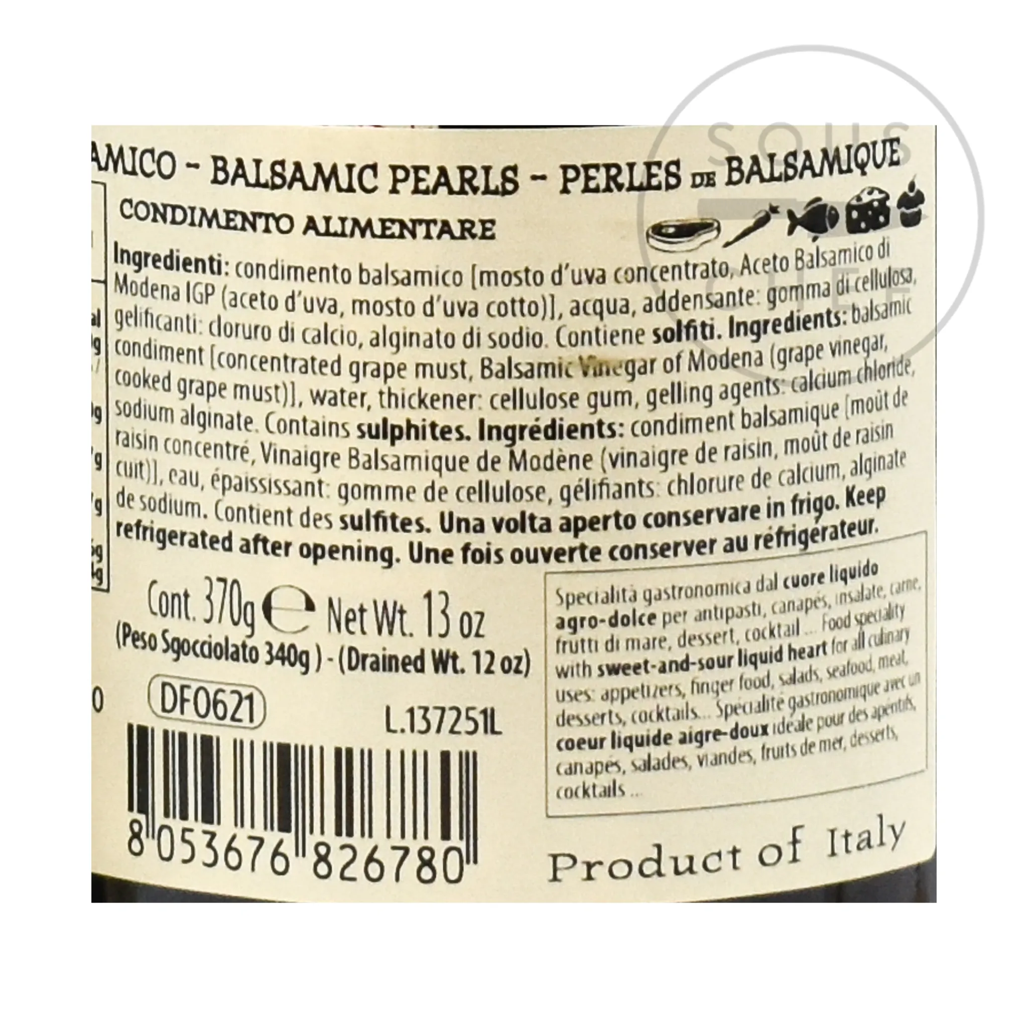 Clearance Balsamic Pearls, 370g Italian Ingredients|Oil, Vinegar & Dressings
