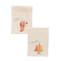 Hot Set of 2 Dancing Lobsters & Cake Linen Napkins Table Setting|Kitchen Textiles & Clothing