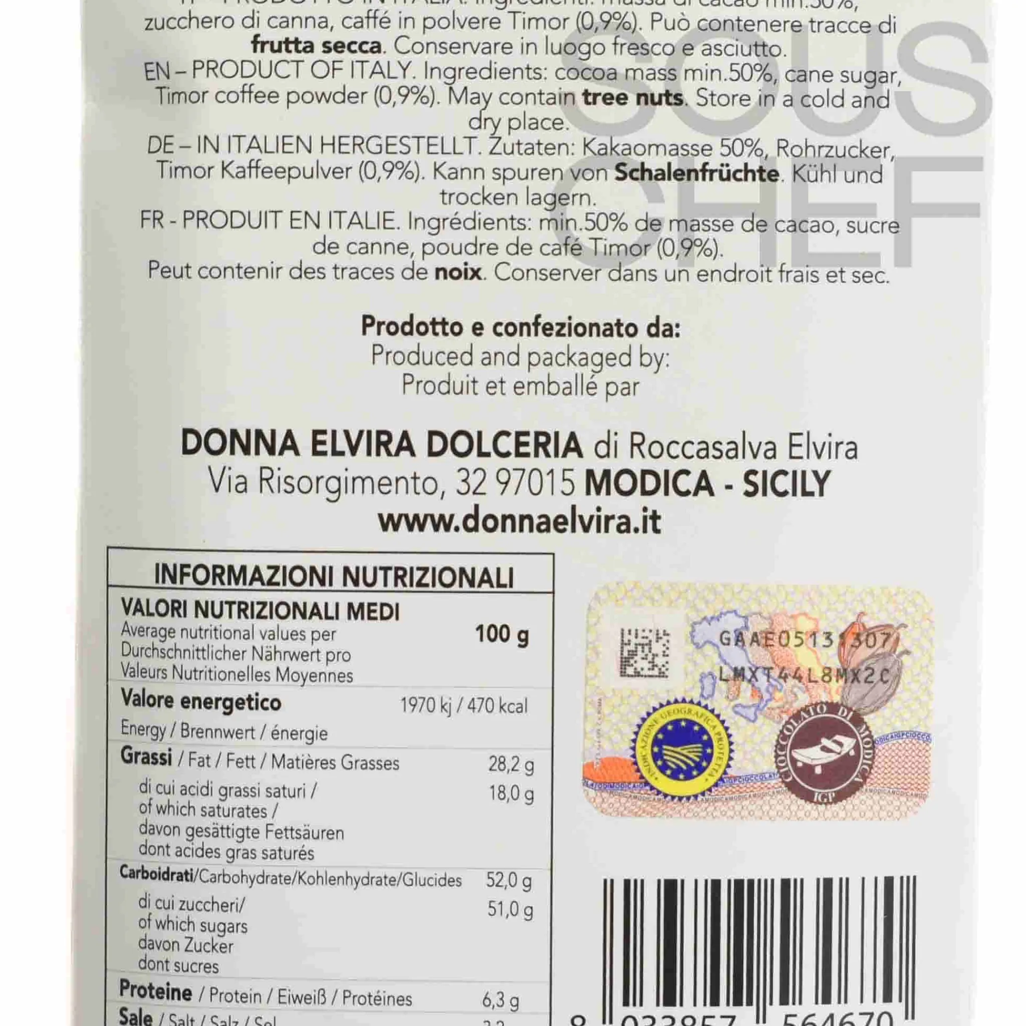 Discount Coffee PGI Modican Chocolate Bar, 70g Italian Ingredients|Chocolate & Sweets
