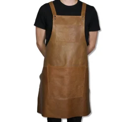 New Leather Suspender Apron in Vintage Camel Kitchen Textiles & Clothing