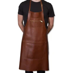 New Leather Zipper Apron in Classic Brown Kitchen Textiles & Clothing