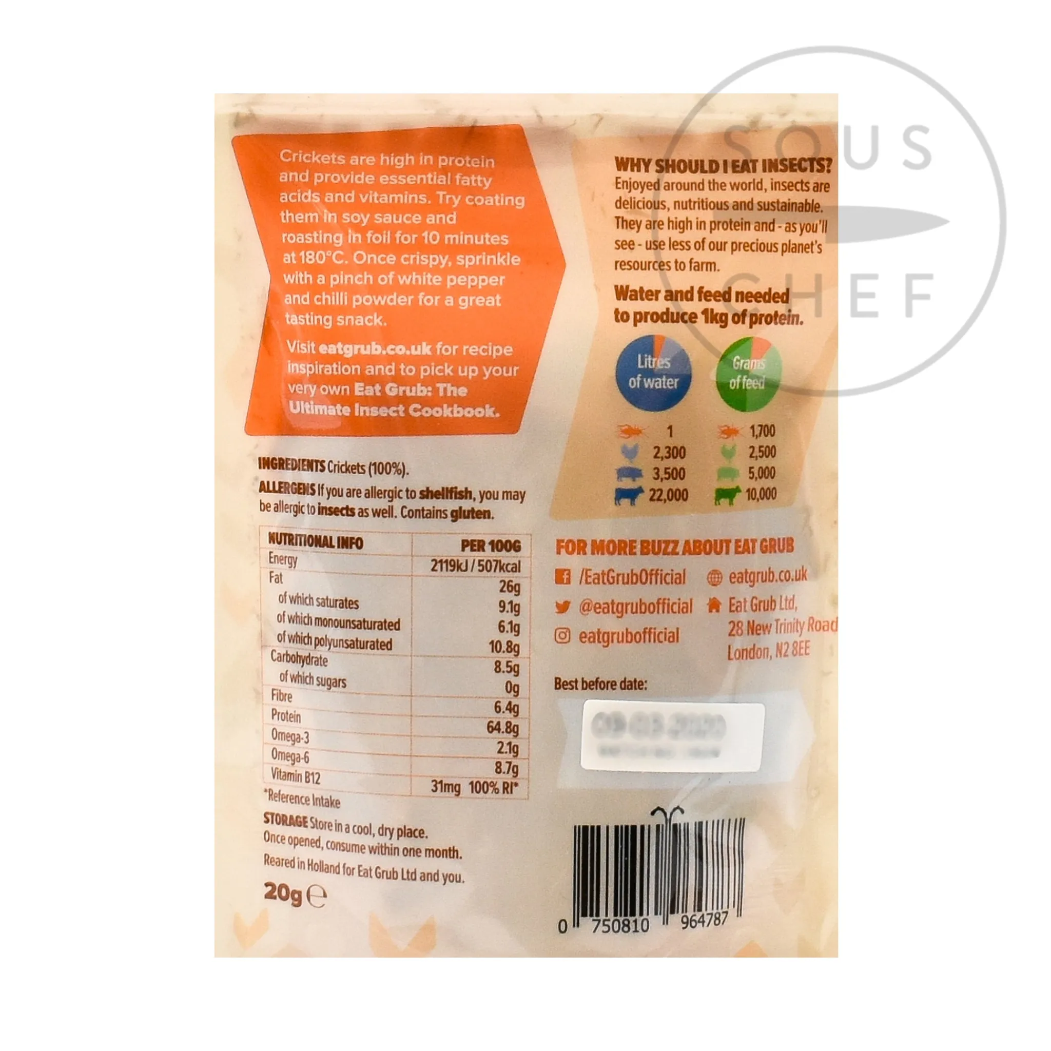 Clearance Edible Crickets, 20g Ingredients Brands|Made In The Uk