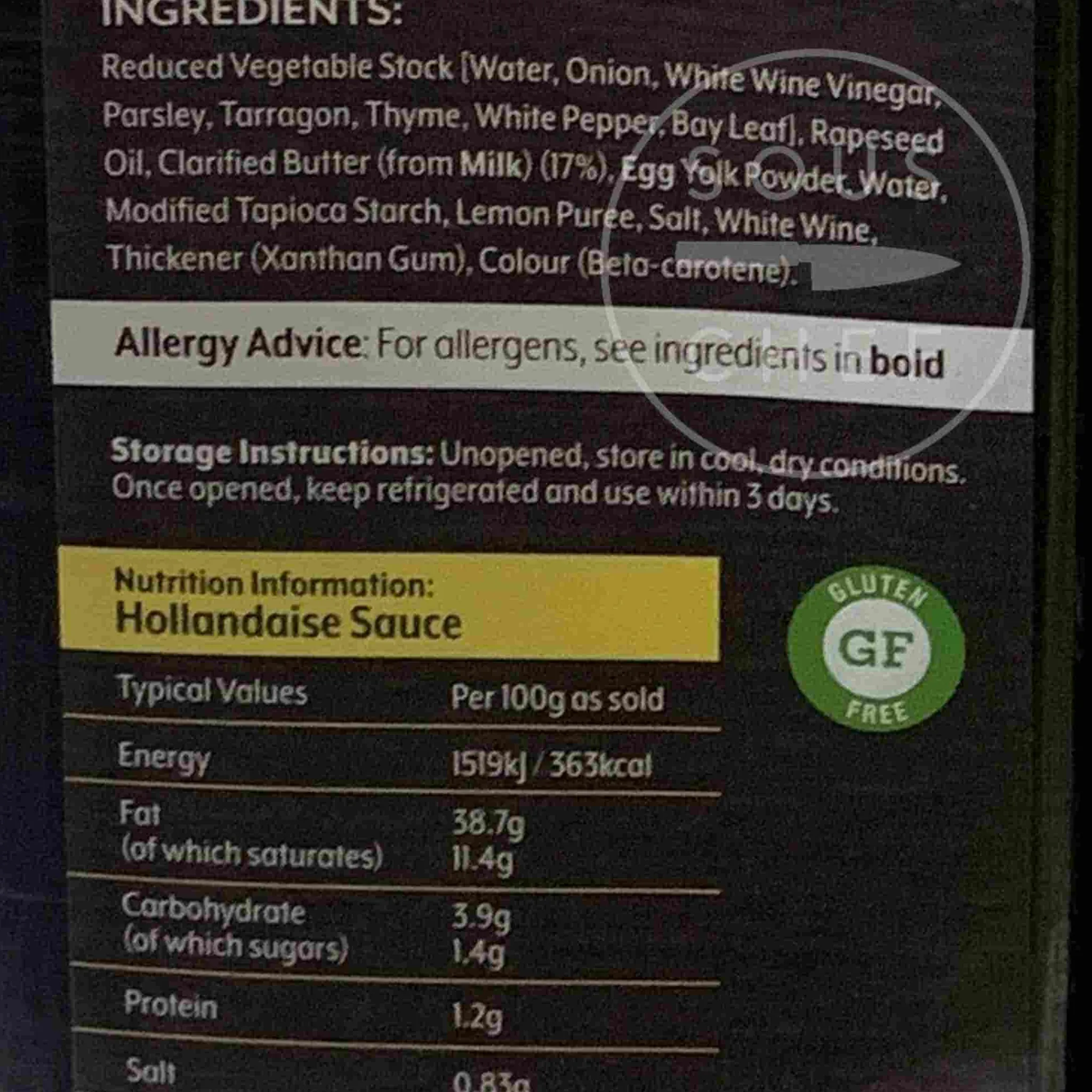 Hot Signature Hollandaise Sauce, 1 litre Ingredients Brands|Stock & Bouillon