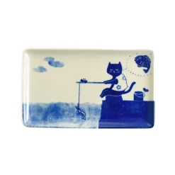Outlet Fishing Cat Sushi Plate, 23.5cm Plates|Japanese Tableware