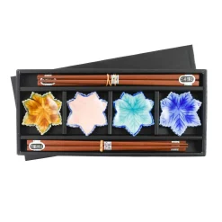 Clearance Flower Dish Set with Chopsticks, 8 Pieces Japanese Ingredients|Japanese Tableware