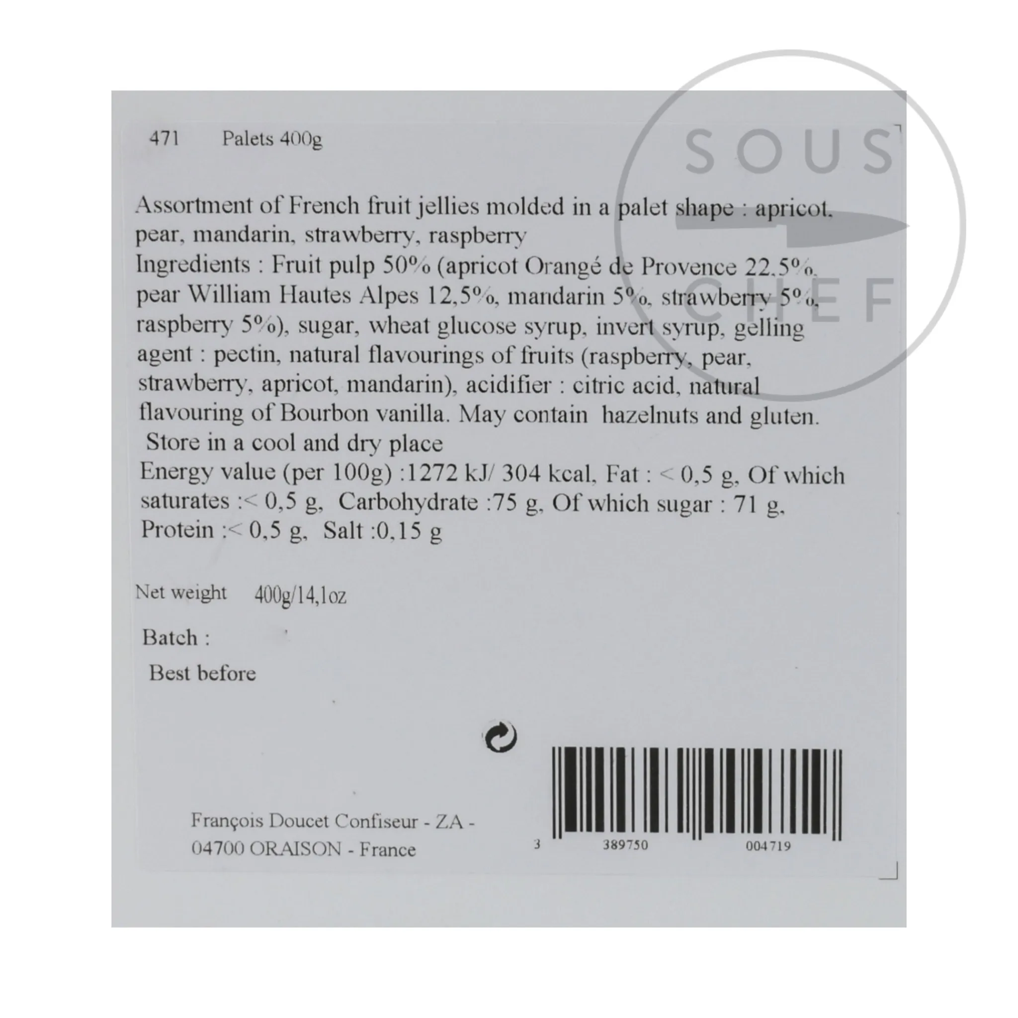 New Fruit Jellies, 400g Ingredients Brands|French Ingredients