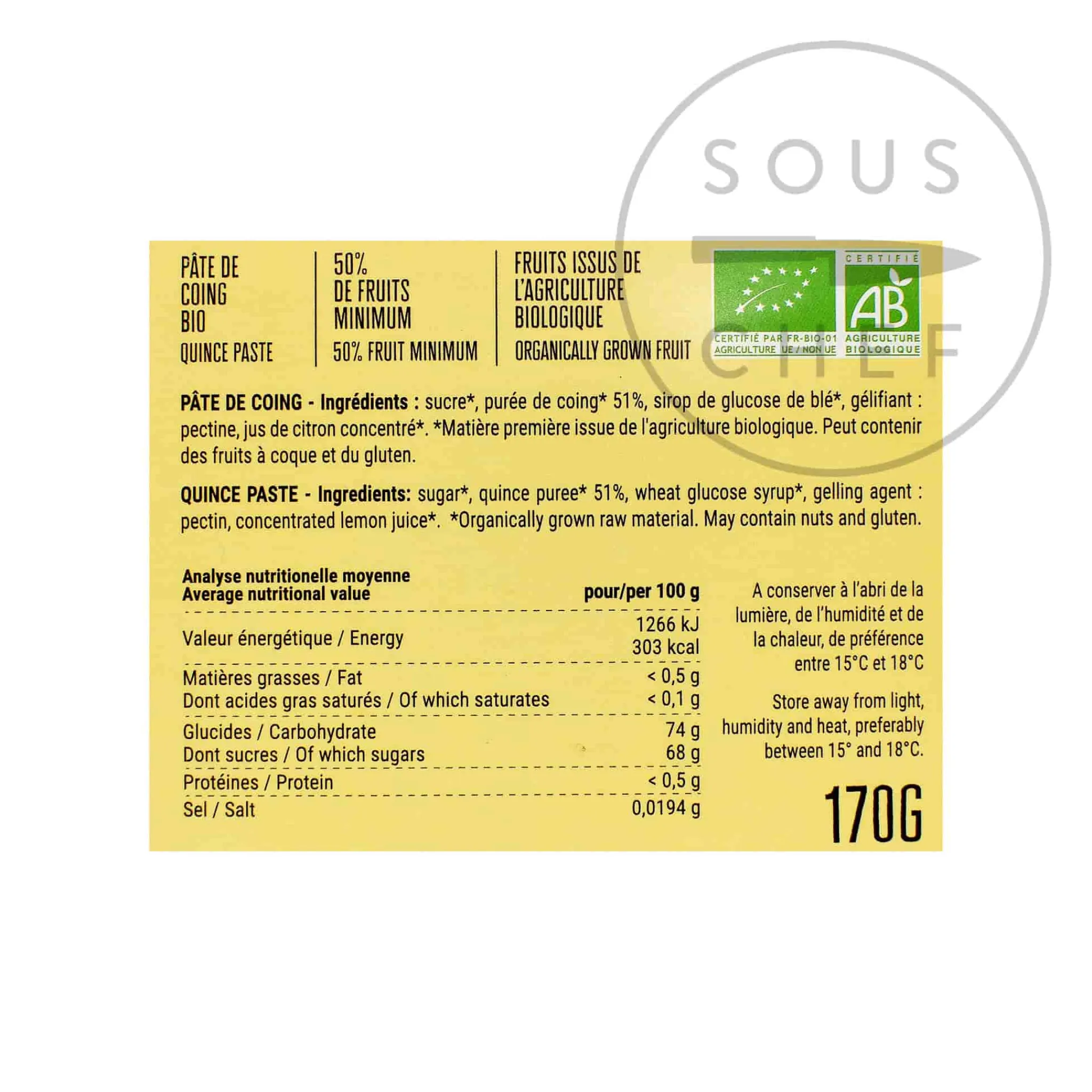 Clearance Organic Quince Paste, 170g Ingredients Brands|French Ingredients