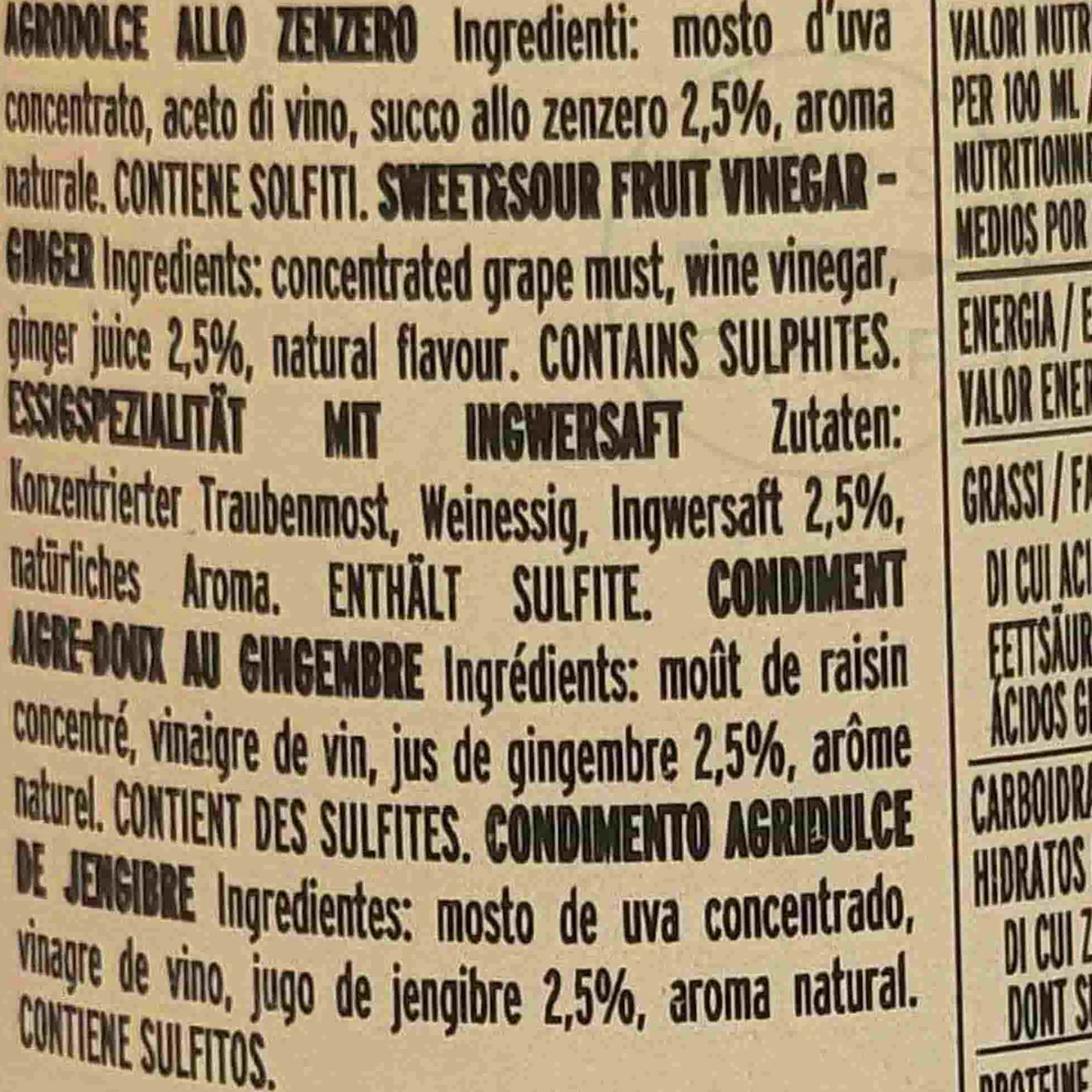 Hot Giusti Sweet and Sour Ginger Condiment, 250ml Ingredients Brands|Italian Ingredients