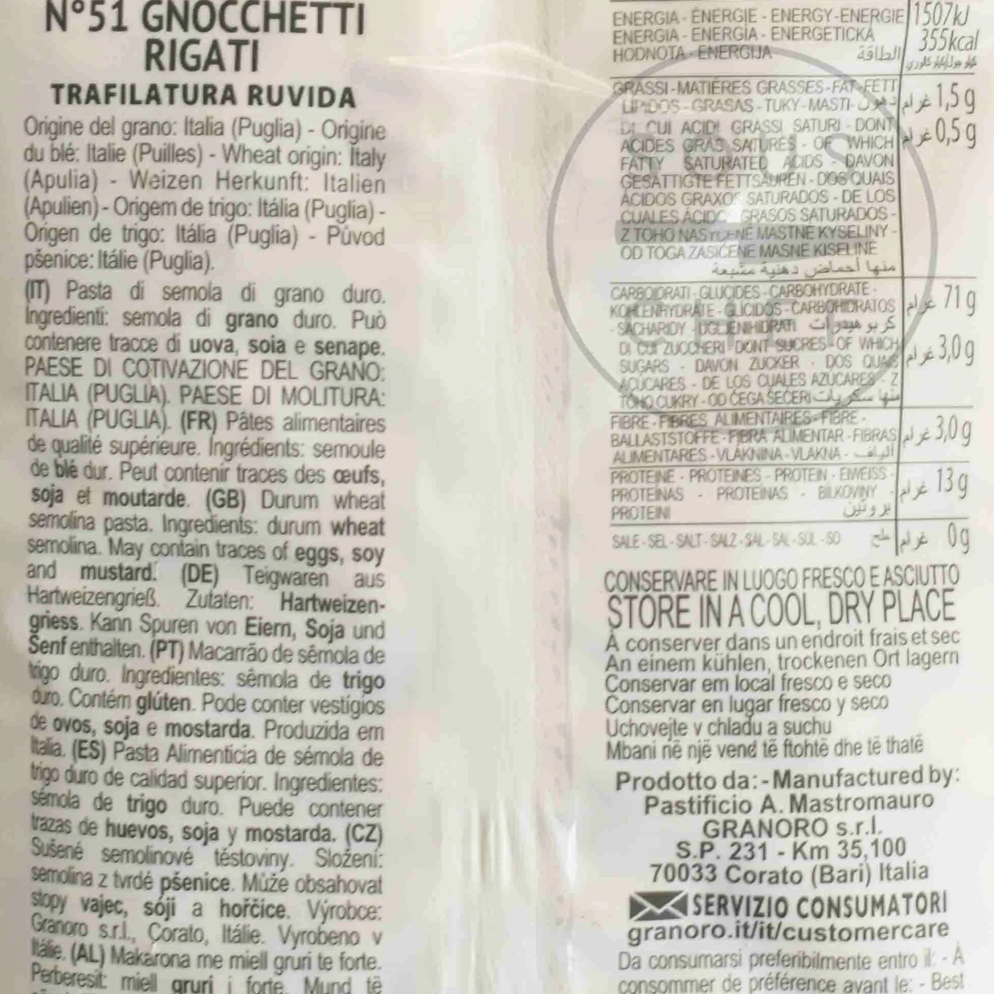 Granoro Gnocchetti Sardi, 500g Ingredients Brands|Pasta, Rice & Beans