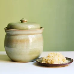 Clearance Handmade Stoneware Fermenting Crock in Green 2 litre Pickling, Preserving & Fermenting Jars