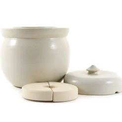 Hot Handmade Stoneware Fermenting Crock in White 2 litre Pickling, Preserving & Fermenting Jars