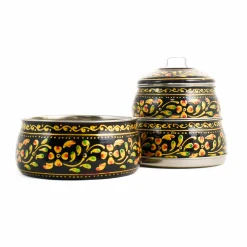 Best Hand Painted Three Tier Black Tiffin Tin, 1.5 Litre Indian Ingredients|Food Storage & Containers