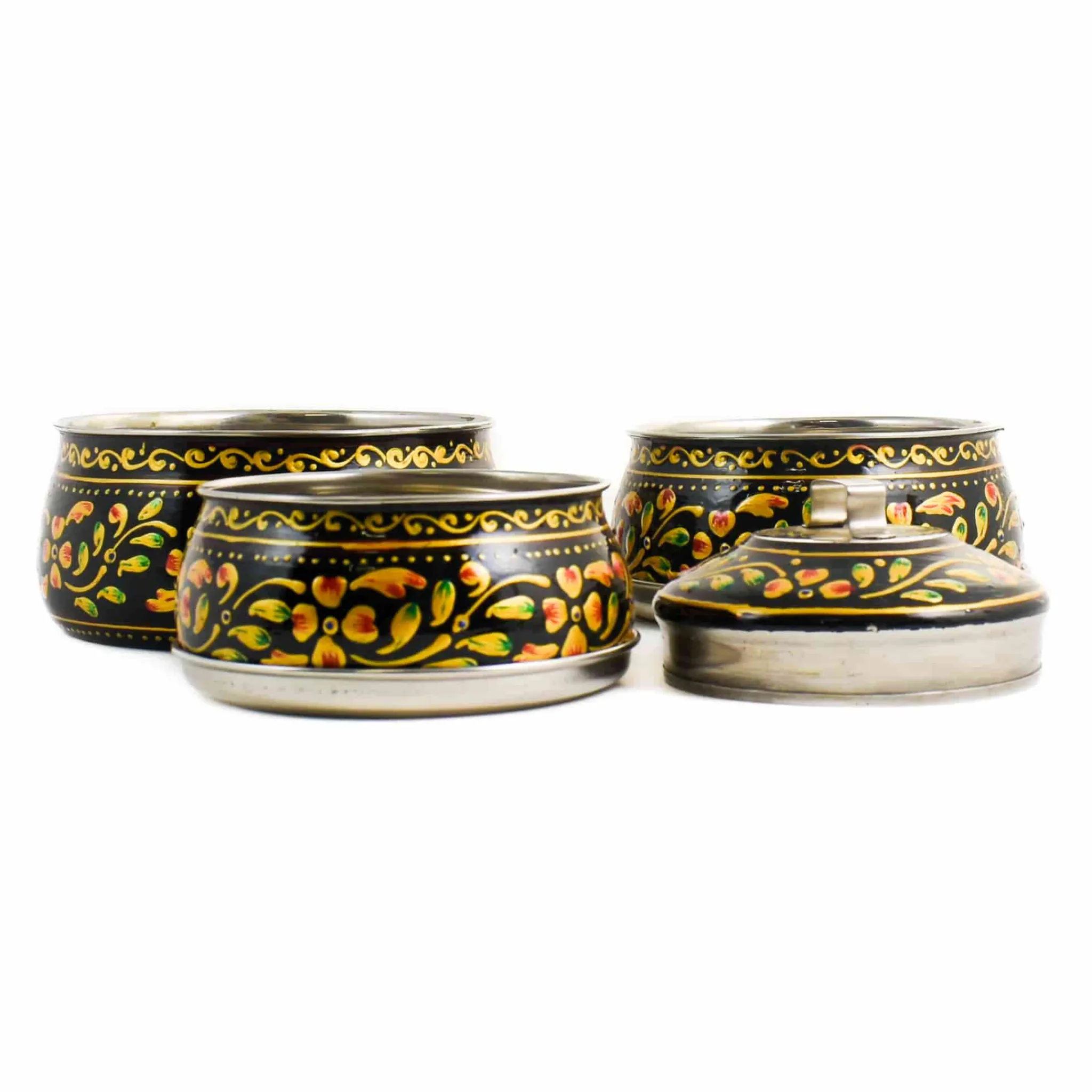 Best Hand Painted Three Tier Black Tiffin Tin, 1.5 Litre Indian Ingredients|Food Storage & Containers