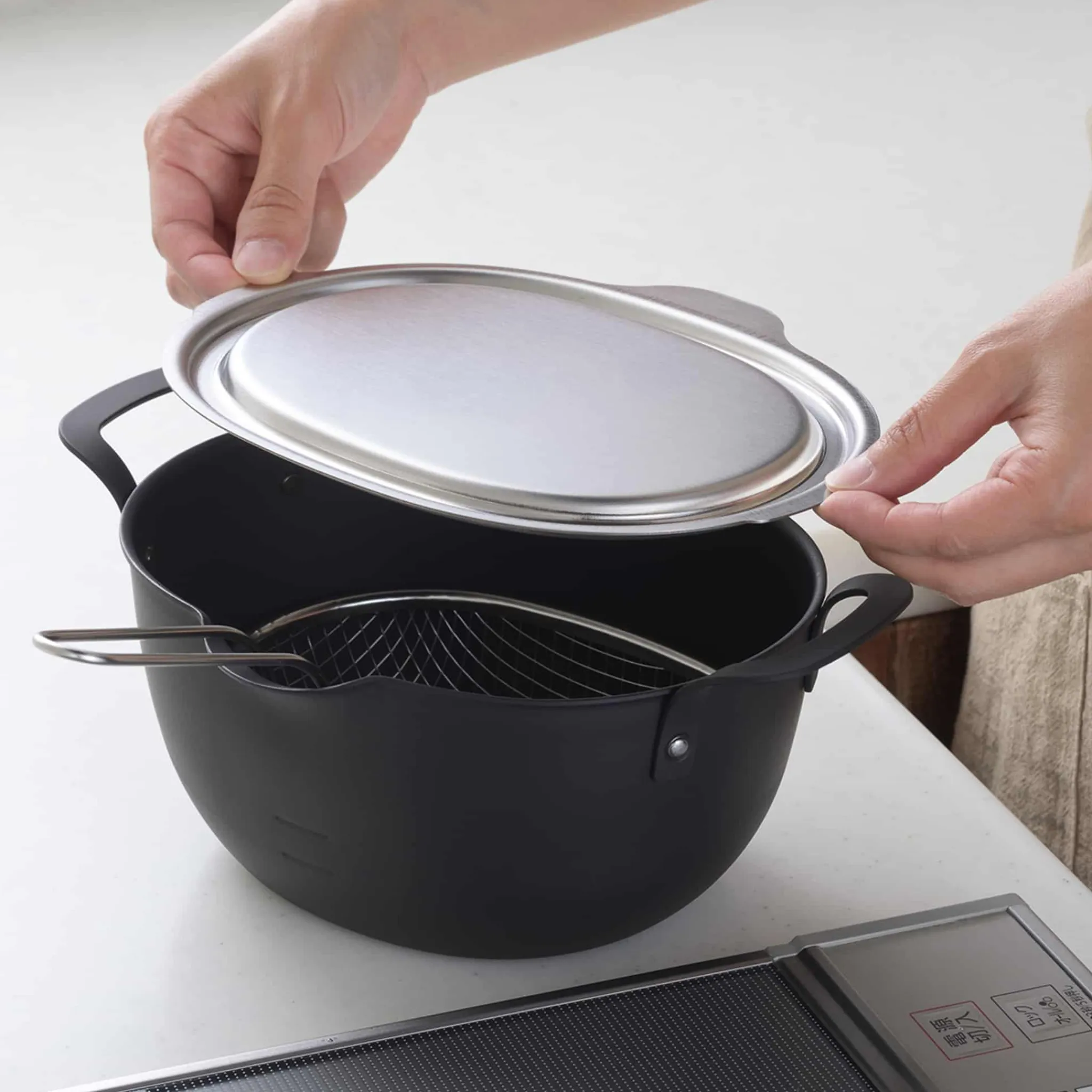 Hot Japanese Stainless Steel Lid for Tempura Frying Pan, 22cm Japanese Ingredients|Pots & Pans