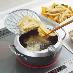 Hot Japanese Tempura Frying Pot with Temperature Probe & Drip Rack Japanese Ingredients|Pots & Pans