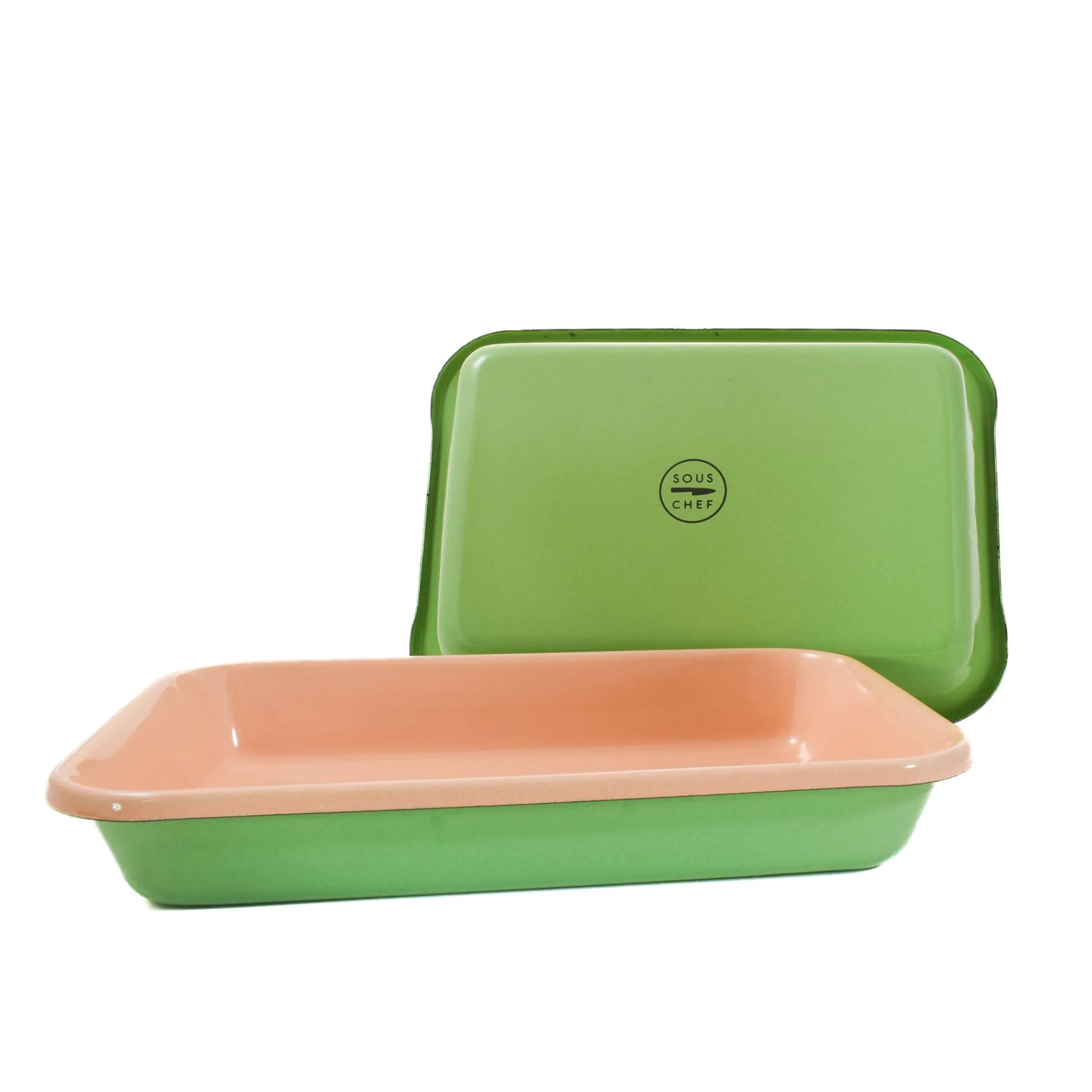 Outlet Kapka x Sous Chef Colourblock Enamel Roasting Dish, 26cm, Green & Pink Baking Supplies & Equipment