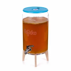 Clearance Blue Kombucha Glass Fermenter with Spigot and Wooden Stand, 7L Pickling, Preserving & Fermenting Jars