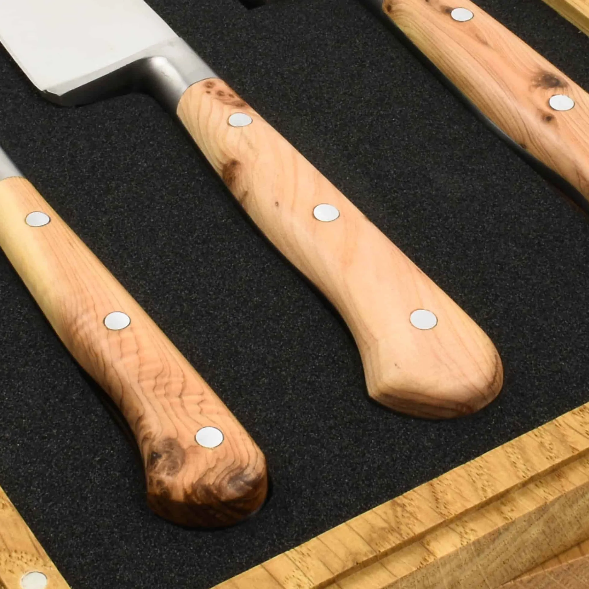 Best Set of 3 Classic Knives in Oak Box, Juniper French Ingredients|Kitchen Knives