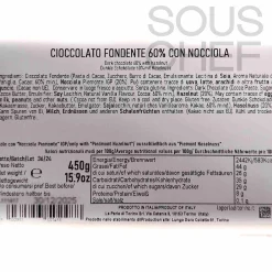 Outlet 60% Dark Chocolate Slab with Whole Roasted Hazelnuts, 450g Ingredients Brands|Italian Ingredients