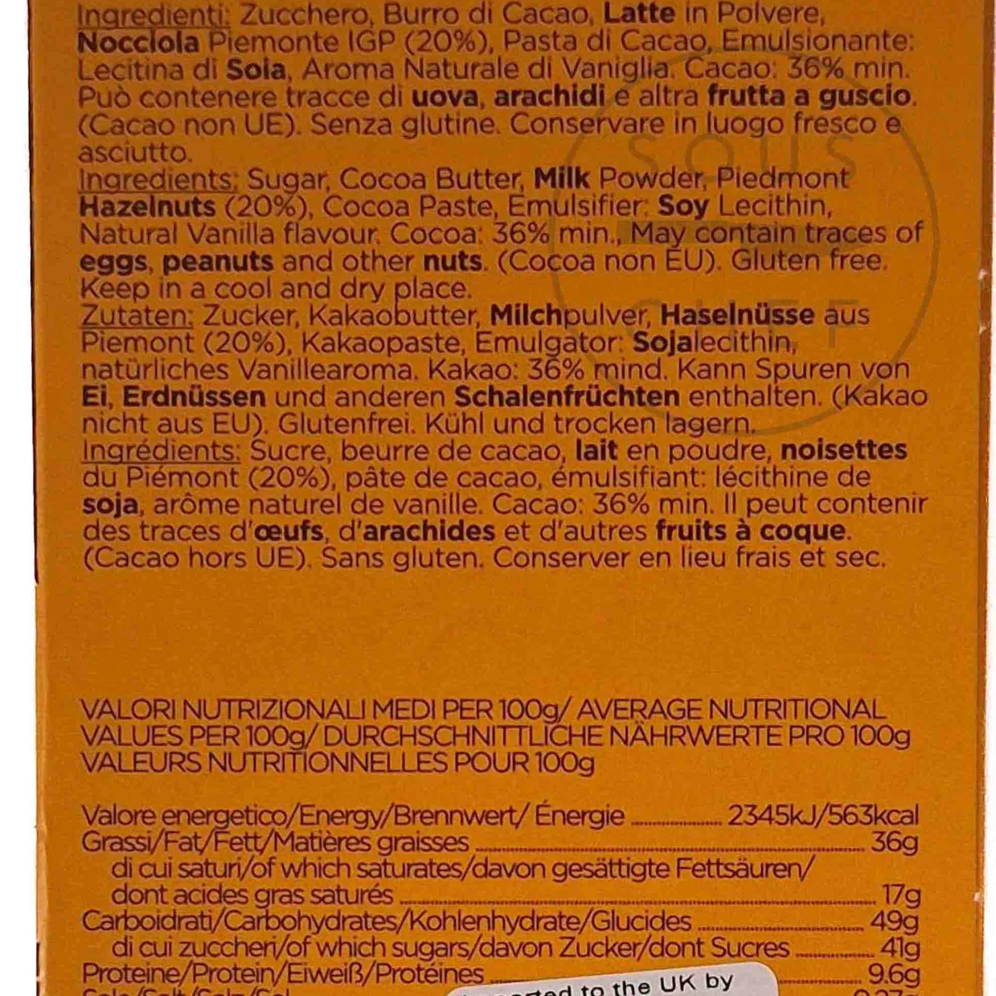 Hot Gianduja Chocolate Bar, 60g Ingredients Brands|Italian Ingredients