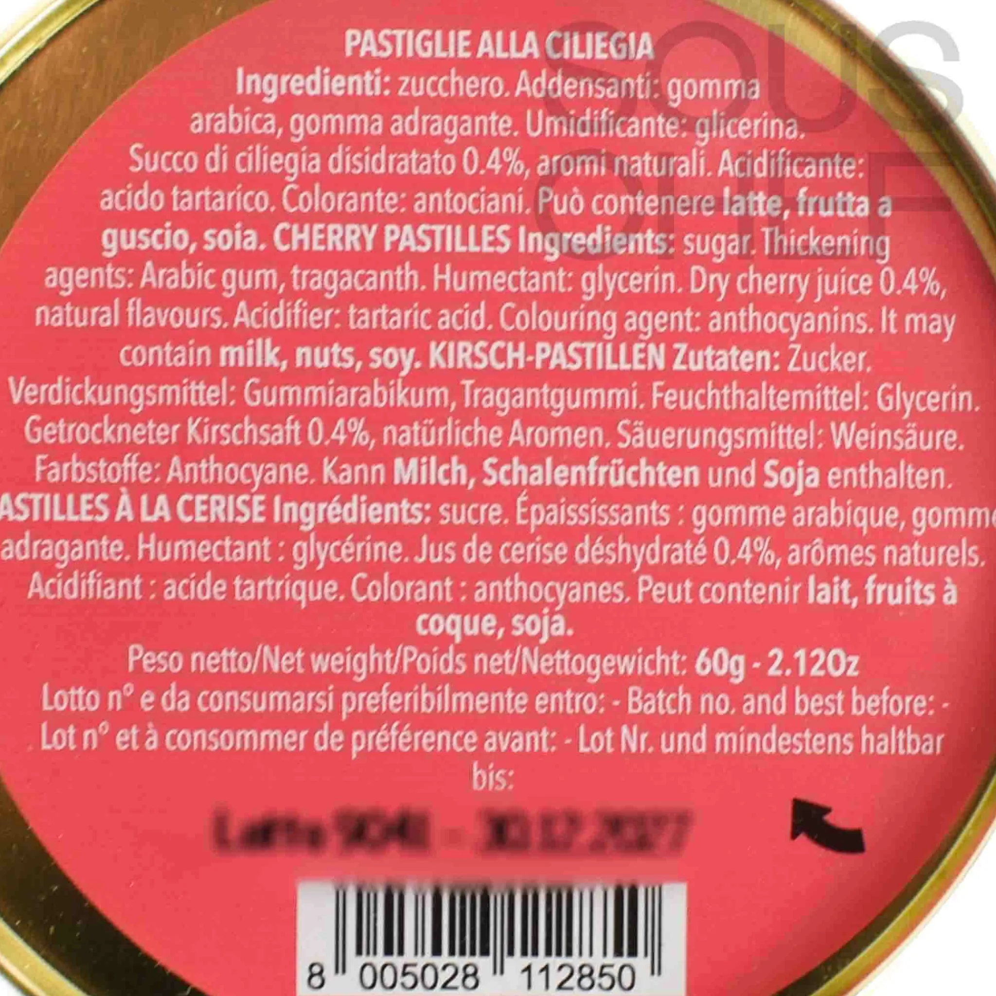 Outlet Cherry Pastilles in Nathalie Lete Round Gift Tin, 60g Ingredients Brands|Italian Ingredients