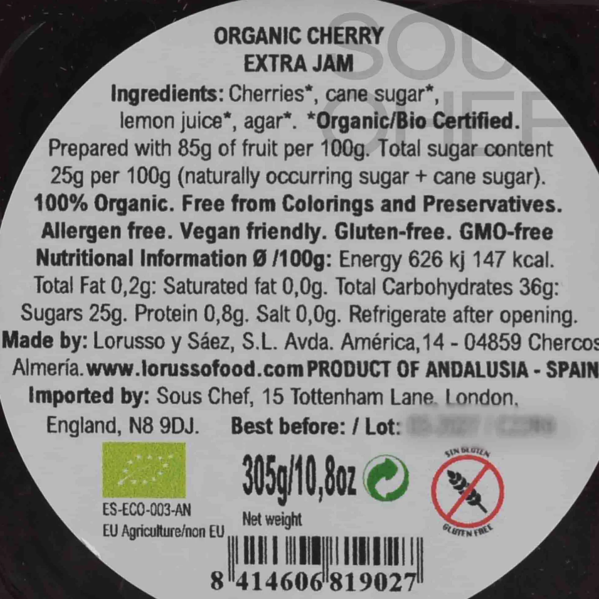 New Organic Artisanal Cherry Jam, 305g Ingredients Brands|Jam, Honey & Spreads