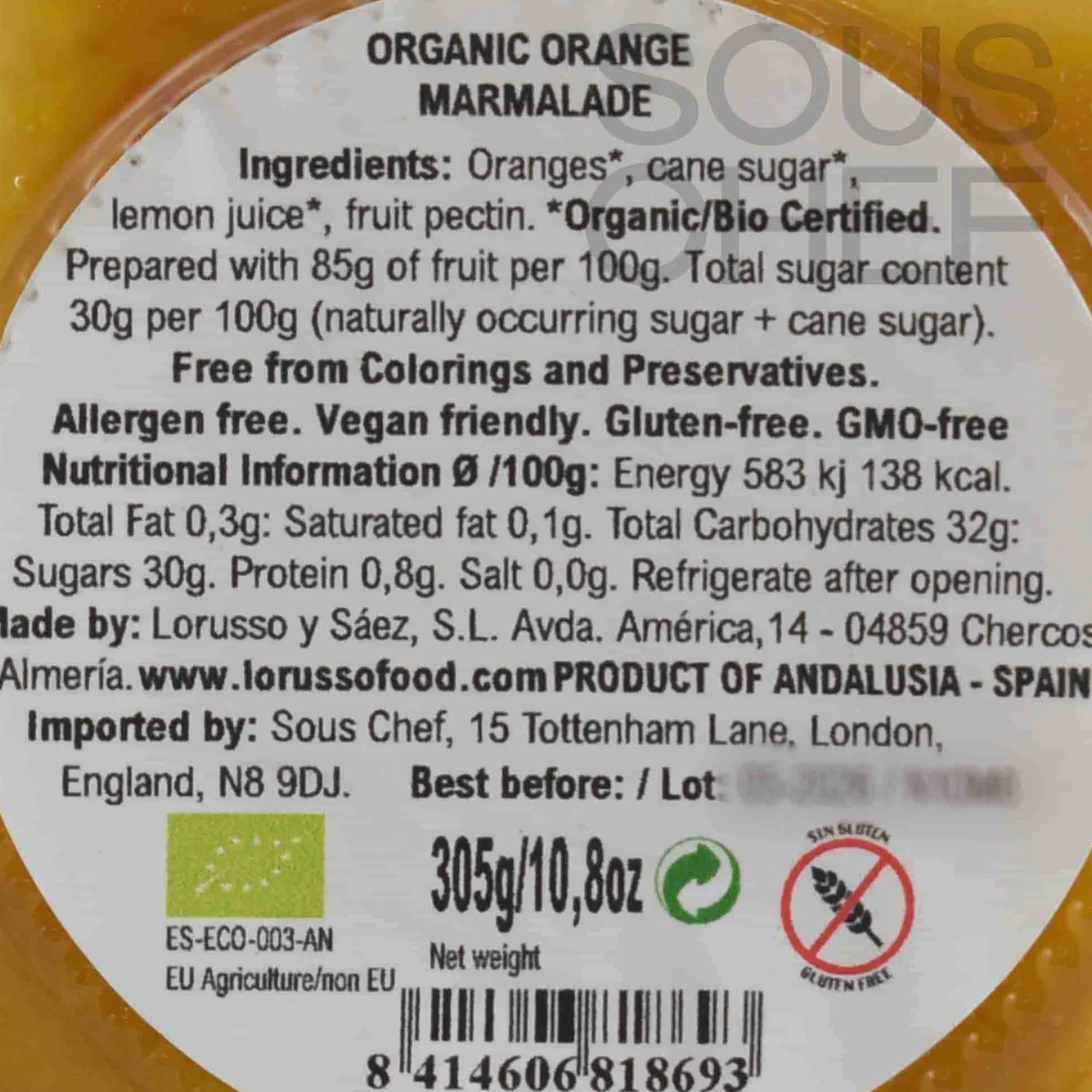 Organic Artisanal Orange Jam, 305g Ingredients Brands|Jam, Honey & Spreads