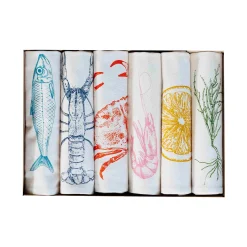 Outlet Seafood Design Napkins, Box of 6 Table Setting|Kitchen Textiles & Clothing