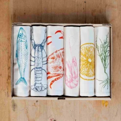 Outlet Seafood Design Napkins, Box of 6 Table Setting|Kitchen Textiles & Clothing