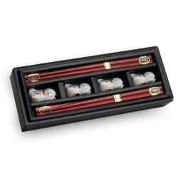 Clearance Lucky Cats Chopstick & Rest Set, 4 Pairs Japanese Ingredients|Tableware Brands