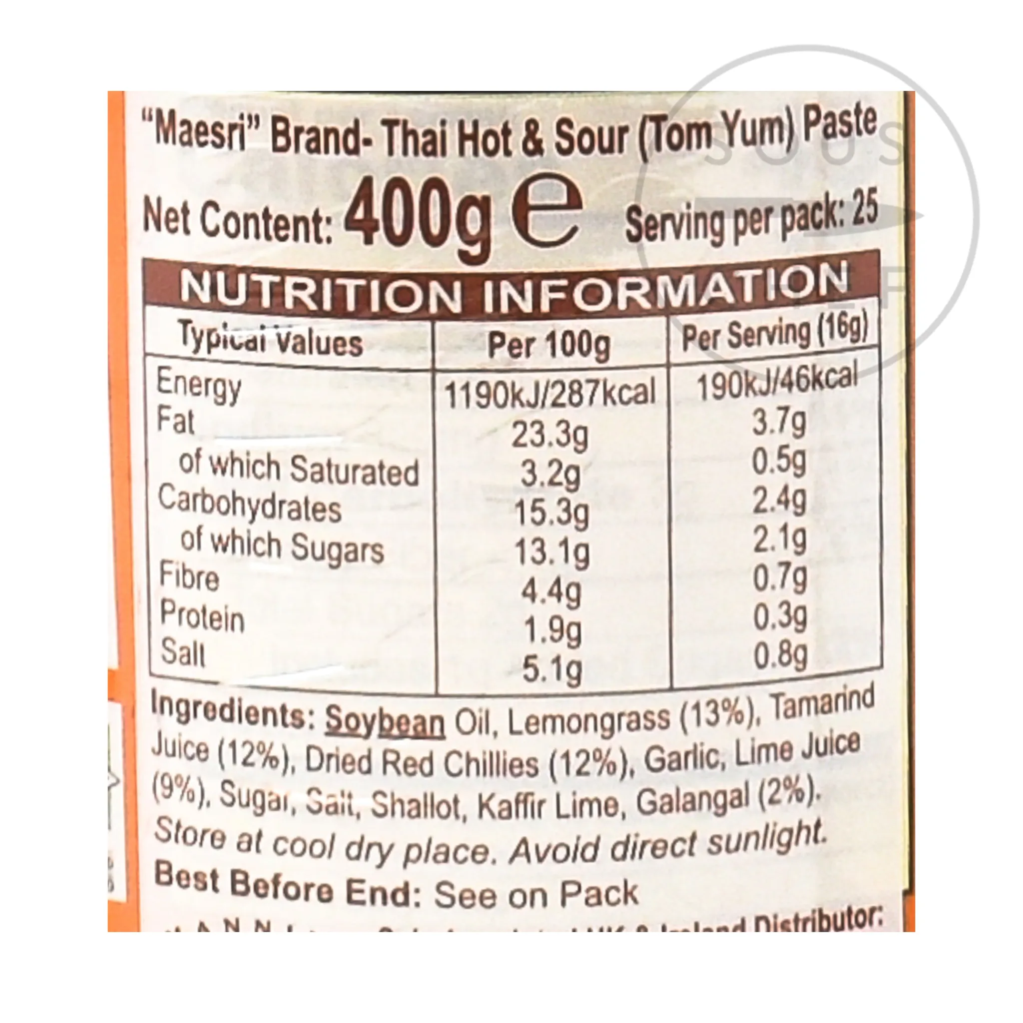 Outlet Tom Yum Paste, 400g Ingredients Brands|Southeast Asian Ingredients
