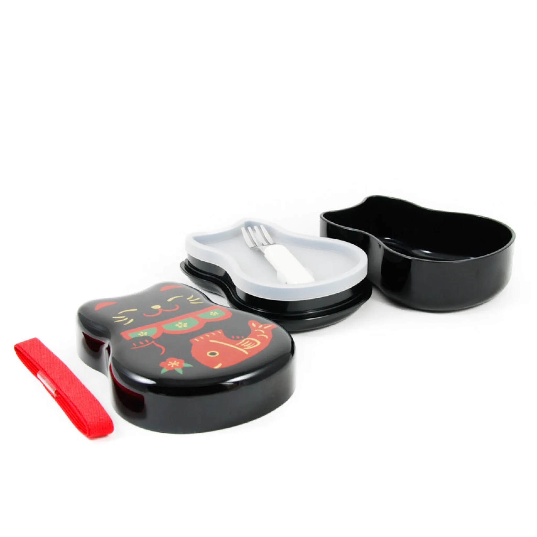 New Maruko Black Cat 2-Tier Bento Box, 520ml Japanese Ingredients|Picnicware
