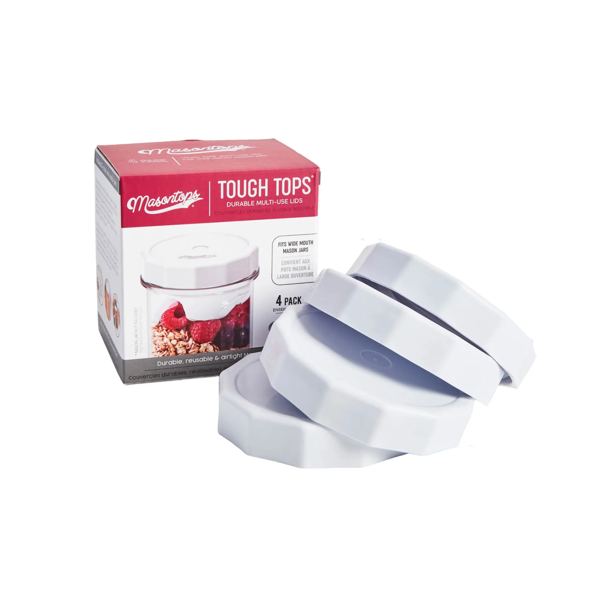 Hot Wide Mouth Tough Tops, White Set of 4 Pickling, Preserving & Fermenting Jars